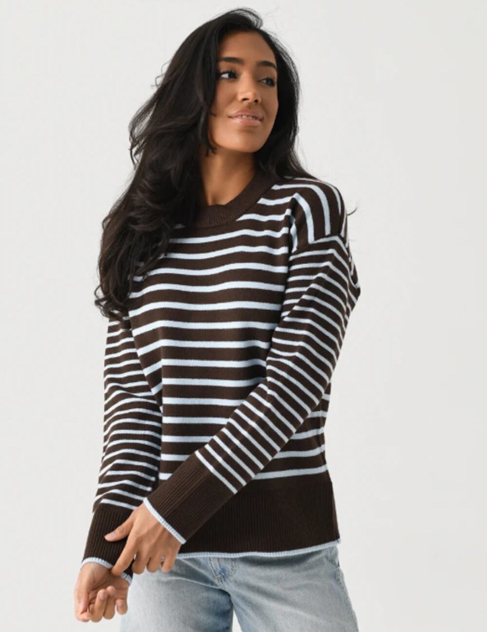 Addison Bay Carlyle Crewneck Sweater Striped Chunky Knit Pullover Preppy Cozy